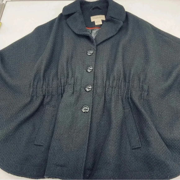 Jonathan Stone Women's Sleeved Cape Coat Size M Black Full Button - Picture 4 of 7